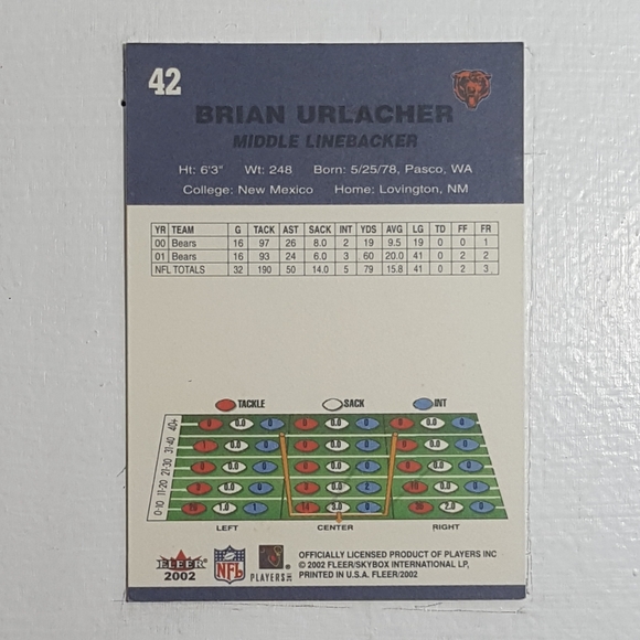 2002 Fleer Brian Urlacher - Picture 2 of 3